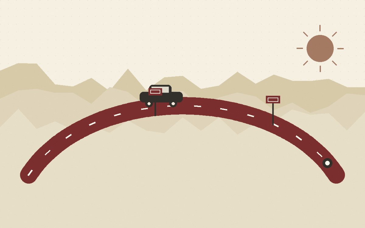 A map showing a thin yellow road chosen over a thick highway